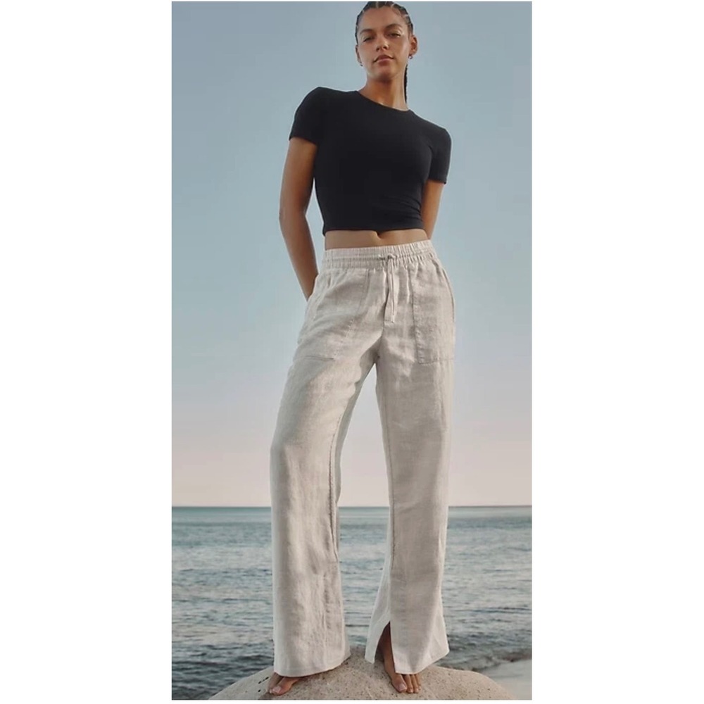 Athleta Retreat Linen Wide Leg Pants Size L Drawstring